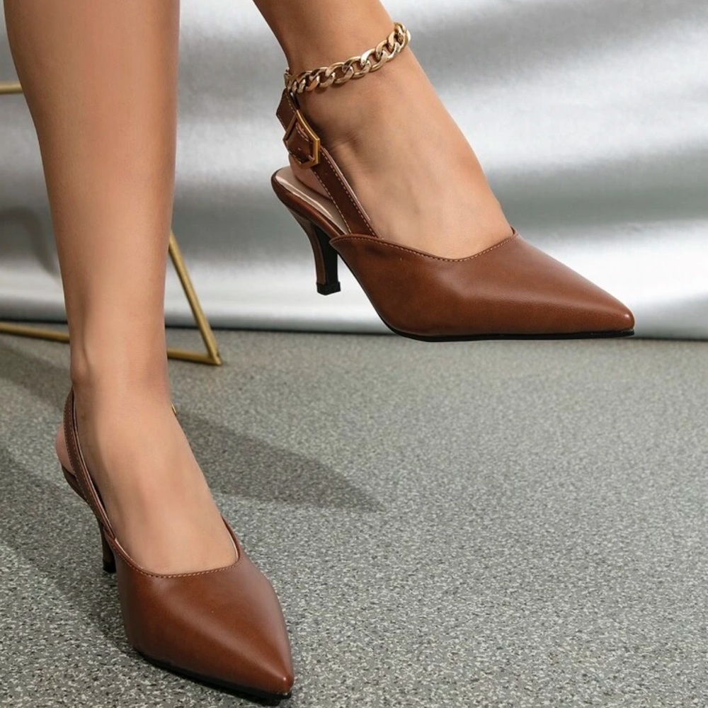New Elegant Brown Slingback Heels 2.7” heel